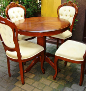 4 stylowe krzesła +stół rozkł. 90cm śred.